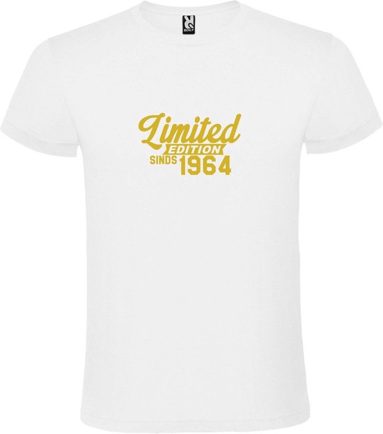 Wit T-Shirt met “ Limited edition sinds 1964 “ Afbeelding Goud Size S