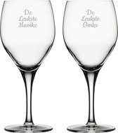 Gegraveerde Rode wijnglas 42,5cl De Leukste Muoike-De Leukste Omke