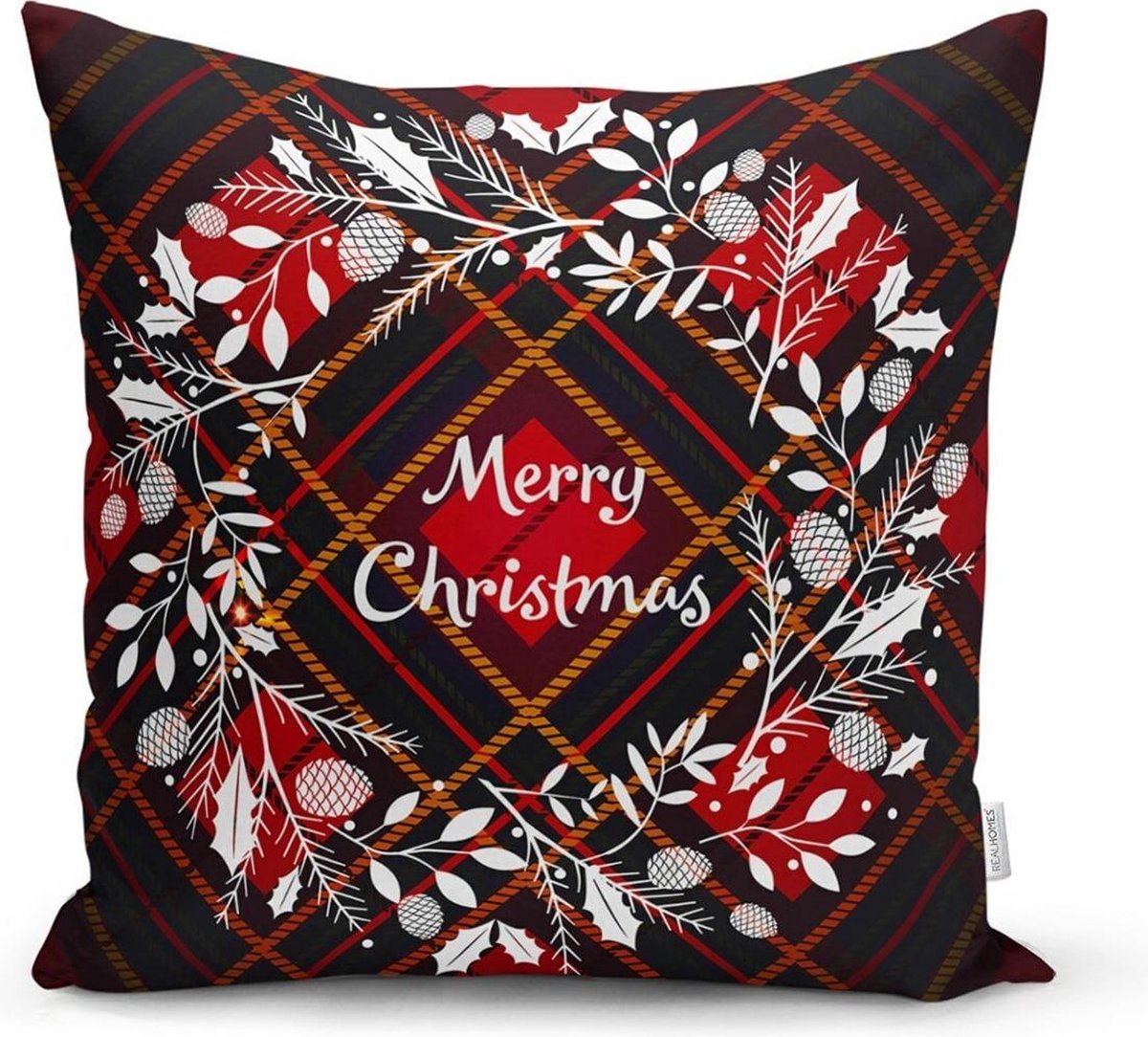 Zethome Kerst Kussenhoes- 45x45 cm - Merry Christmas - Dubbelzijdig Bedrukt - Kerstpatroon - Rood