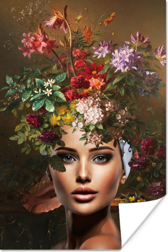 Poster Vrouw - Bloemen - Kleuren