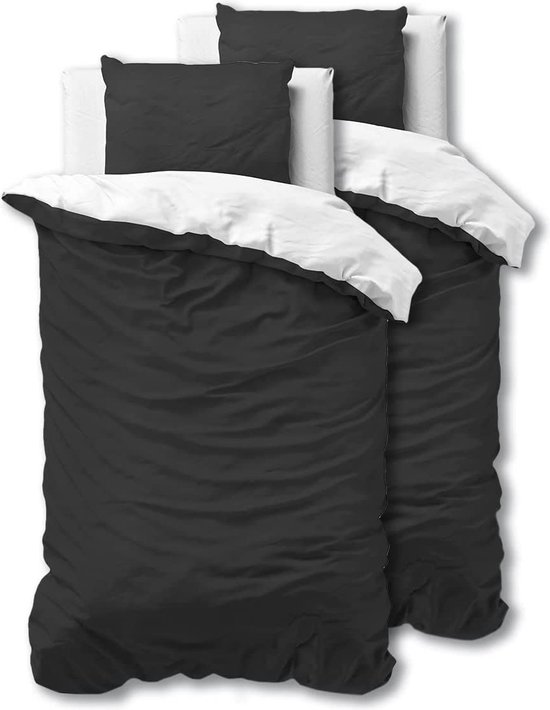 SleepTime 100% katoenen beddengoed, 135 x 200 cm, 4-delig, zacht en strijkvrij, dekbedovertrek met ritssluiting, effen beddengoedset met 2 kussenslopen 80 x 80 cm, antraciet