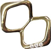 Fako Bijoux® - Sjaalklem - Sjaal Klem - Sjaal Ring - Dubbele Ring Hoek Strass - 45x30mm - Goudkleurig