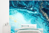 Behang - Fotobehang Marmerlook - Blauw - Goud - Luxe - Glitter - Marmer - Breedte 300 cm x hoogte 240 cm