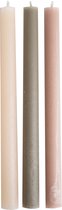 Gusta - Dinerkaarsen - 25cm - 3 kleuren - Offwhite / Mosgroen / Roze