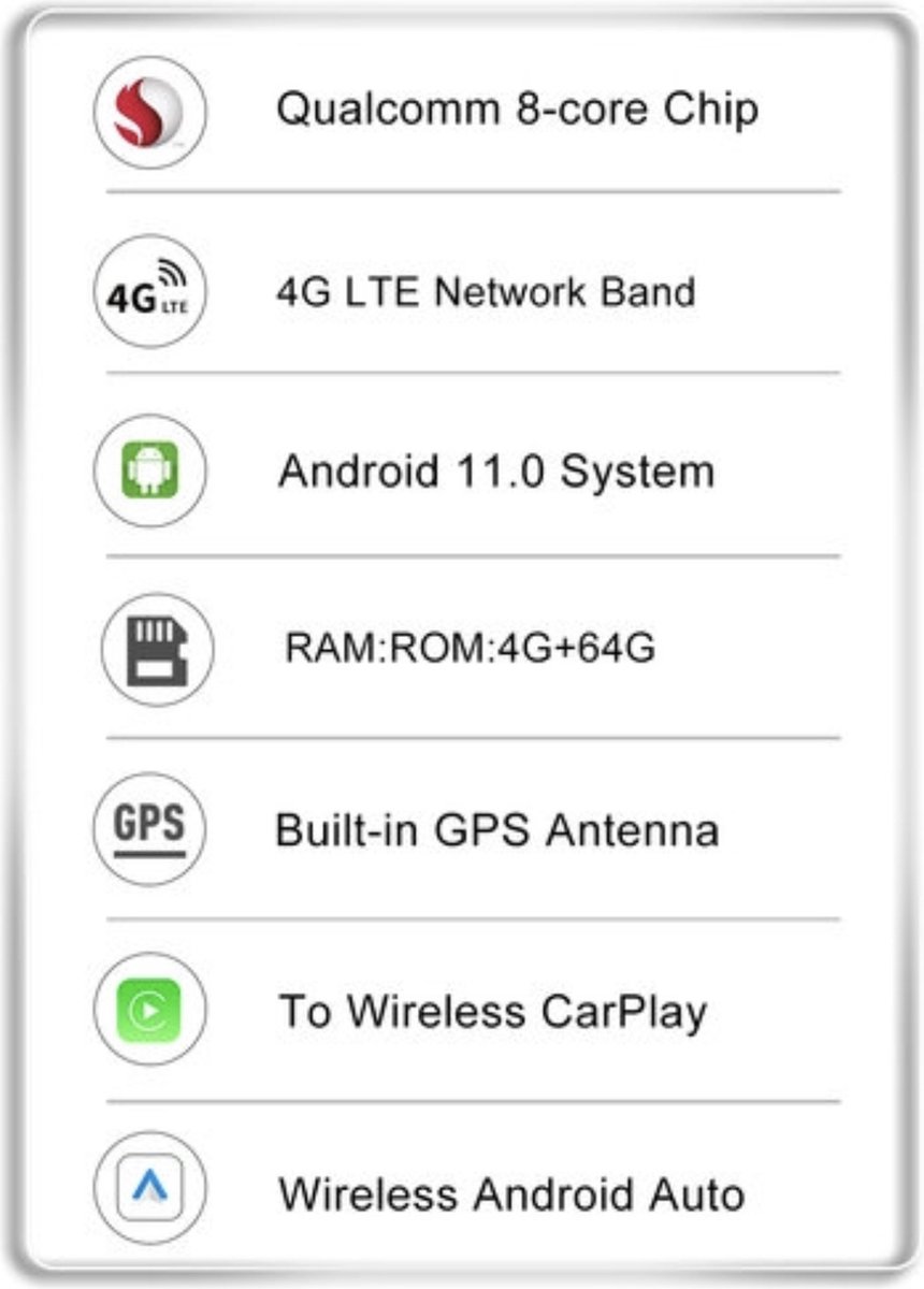 Draadloos Interface Multimedia box 4GB+64GB Android 11 CarPlay/Auto/4G