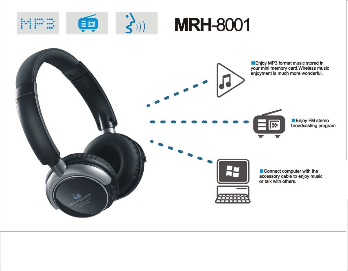 Headphones Koptelefoon MRH-8001+ FM Stereo