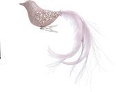 Glinsterende roze vogel kerstornament - 16 cm