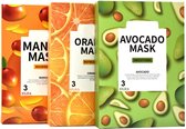 Summer Girl - Mix de masques en feuille - Avocat, Mango et Orange - Masque facial - 9 pièces