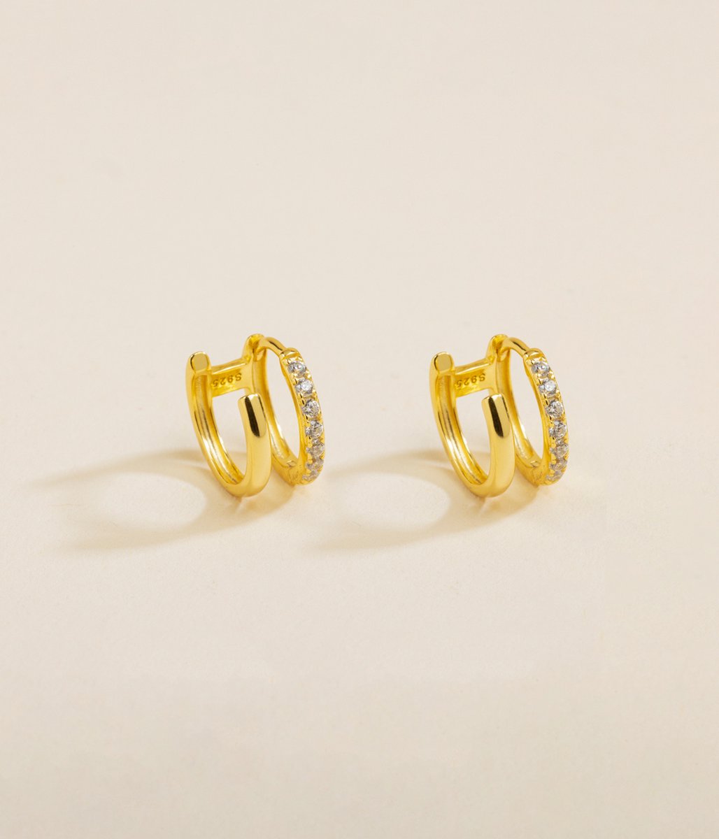 Gouden Diamanten Oorbellen - Creëert Tweede Gaatje - Gold Plated - Zirkonia Stenen - Cadeautip