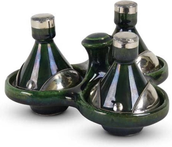 Tajine mini Vert avec Métal 3 pièces