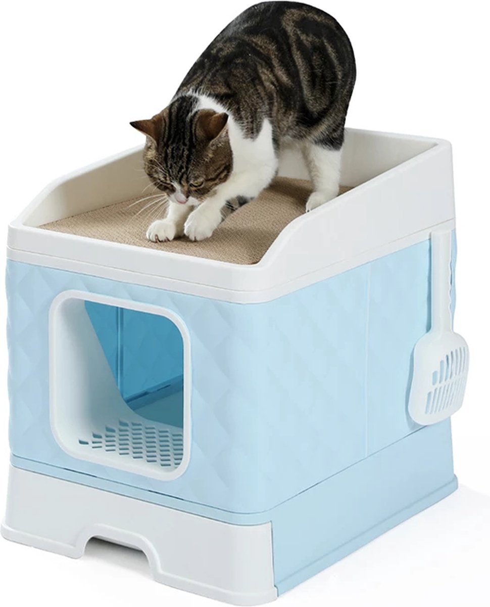 Hygiënische Gesloten Kattenbak XXL - Kattenbakken - Kattenmand - Uitschuifbaar Lade & Filter - gesloten kattenbak - Kat & Kitten - blauw -