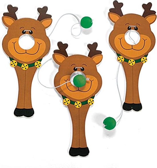 3 Houten kerst vang spelletje Rendier kerst spel cadeau rendier bulls eye bol