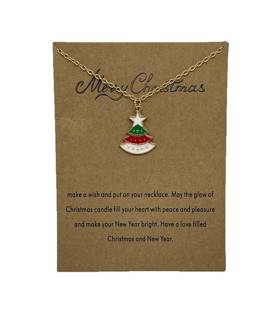 Zoëies® Wenskaart met kerstboom ketting goudkleurig bol