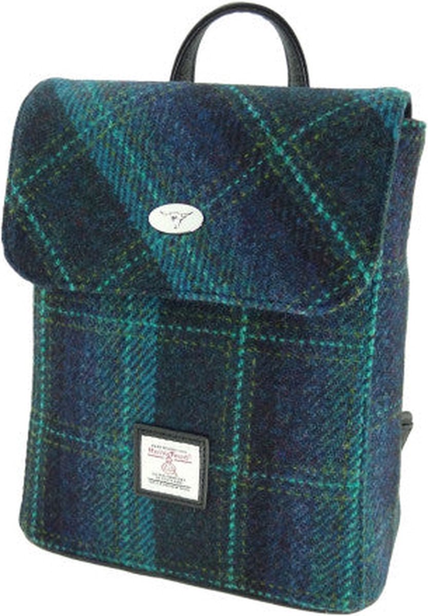 Glen Appin Mini Rugzak Tummel Blue with Turquoise overcheck - Echte Harris Tweed - Made in Scotland
