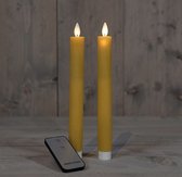 LED kaarsen met bewegende vlam 2x - Oker Geel - Ochre Yellow - Afstandsbediening - Dinerkaars rustiek wax 23 cm - LED kaars batterij