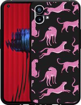 Nothing Phone (1) Hoesje Zwart Roze Cheeta's - Designed by Cazy