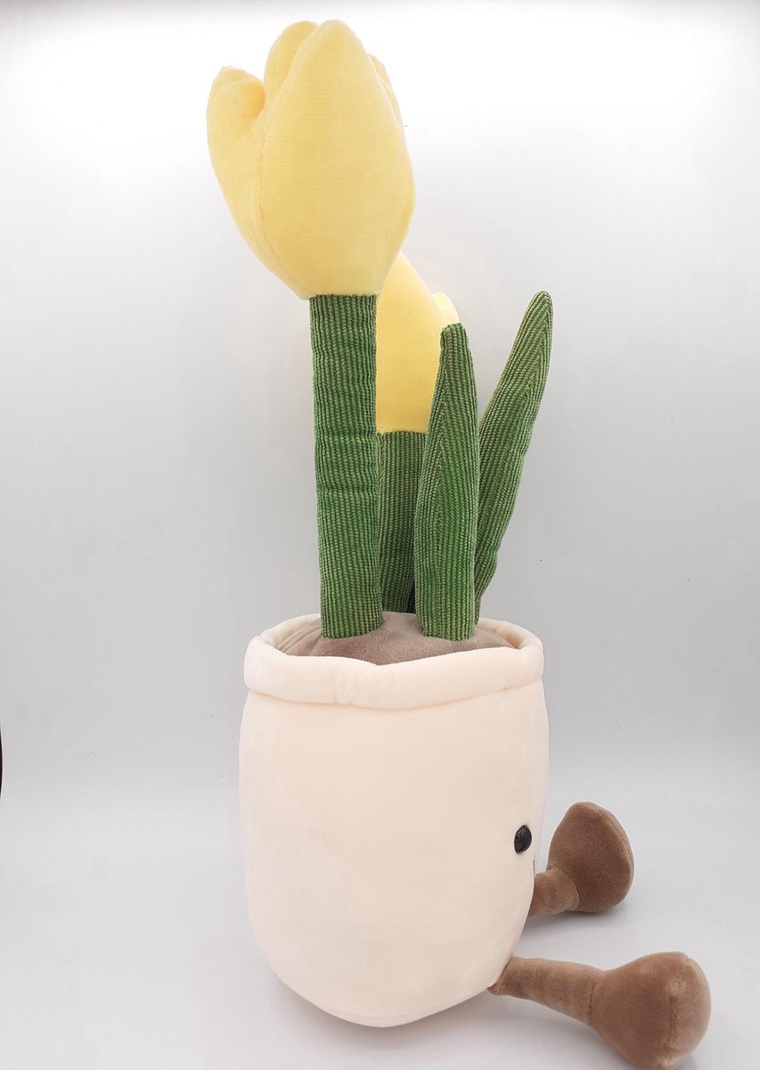 Feestdecoratie, Pluche knuffel gele zacht tulpen bloem vaas ,feestdecoratie, speelgoed, pop, decoratie, toys en souvenir van holland.