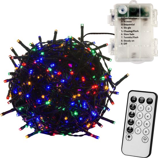 BrizLabs Lichtsnoer, 100 leds, voor buiten, buitenverlichting, werkt op batterijen, 8 modi, waterdicht, kerstverlichting met timer voor binnenshuis, kerstfeest, kamer, bruiloft, tuin, decoratie, doorzichtige kabel, warmwit