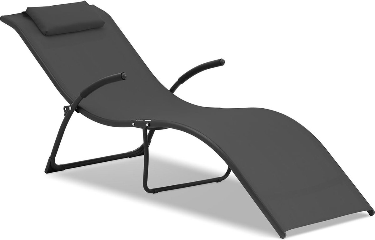 Uniprodo ligstoel - zwart - stalen frame - golfvorm