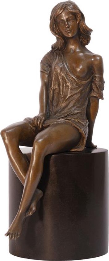 Bronzen beeld - Halfnaakte dame - sculptuur - 27,1 cm hoog