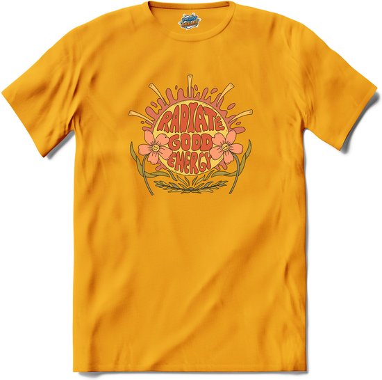 Flower Power - Radiate Good Energy - Vintage aesthetic - T-Shirt - Heren - Geel - Maat 3XL