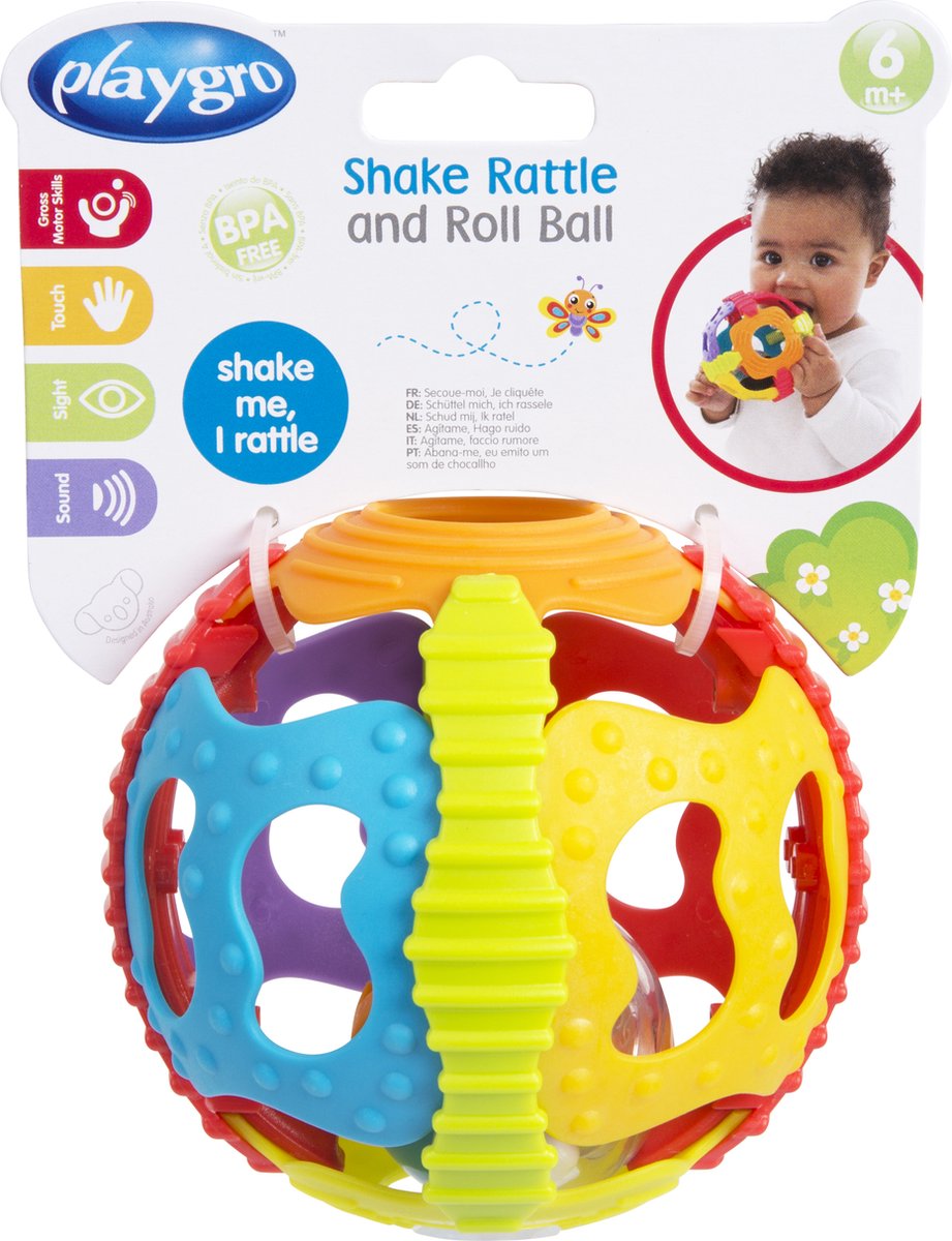 Playgro - Shake Rattle and Roll Ball - Baby bal - Baby bal rammelaar - rammelaar - Speelgoed Baby - Speelgoed 1 jaar - Baby rammelaar Baby bal - Baby Speelgoed - Educatief baby speelgoed