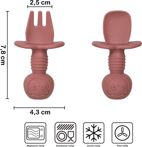 Baby - 2 Baby Lepeltjes en Vorkjes - Kinderbestek - Baby Bestek - BPA-Vrij - Babyservies - Roze Oranje