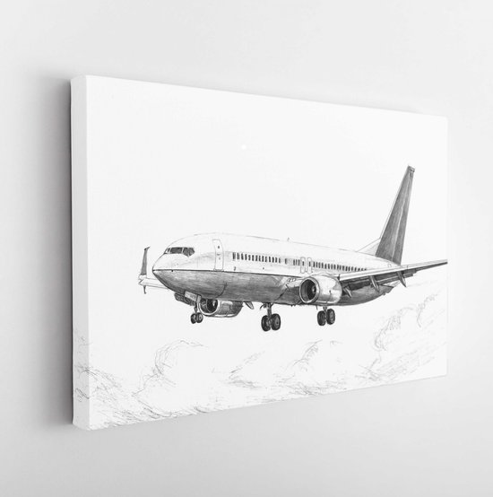 Een vliegtuig tekenen in potlood. Realistisch, Zwart wit - Modern Art Canvas - Horizontaal - 1099401521 - 130*90 Horizontal