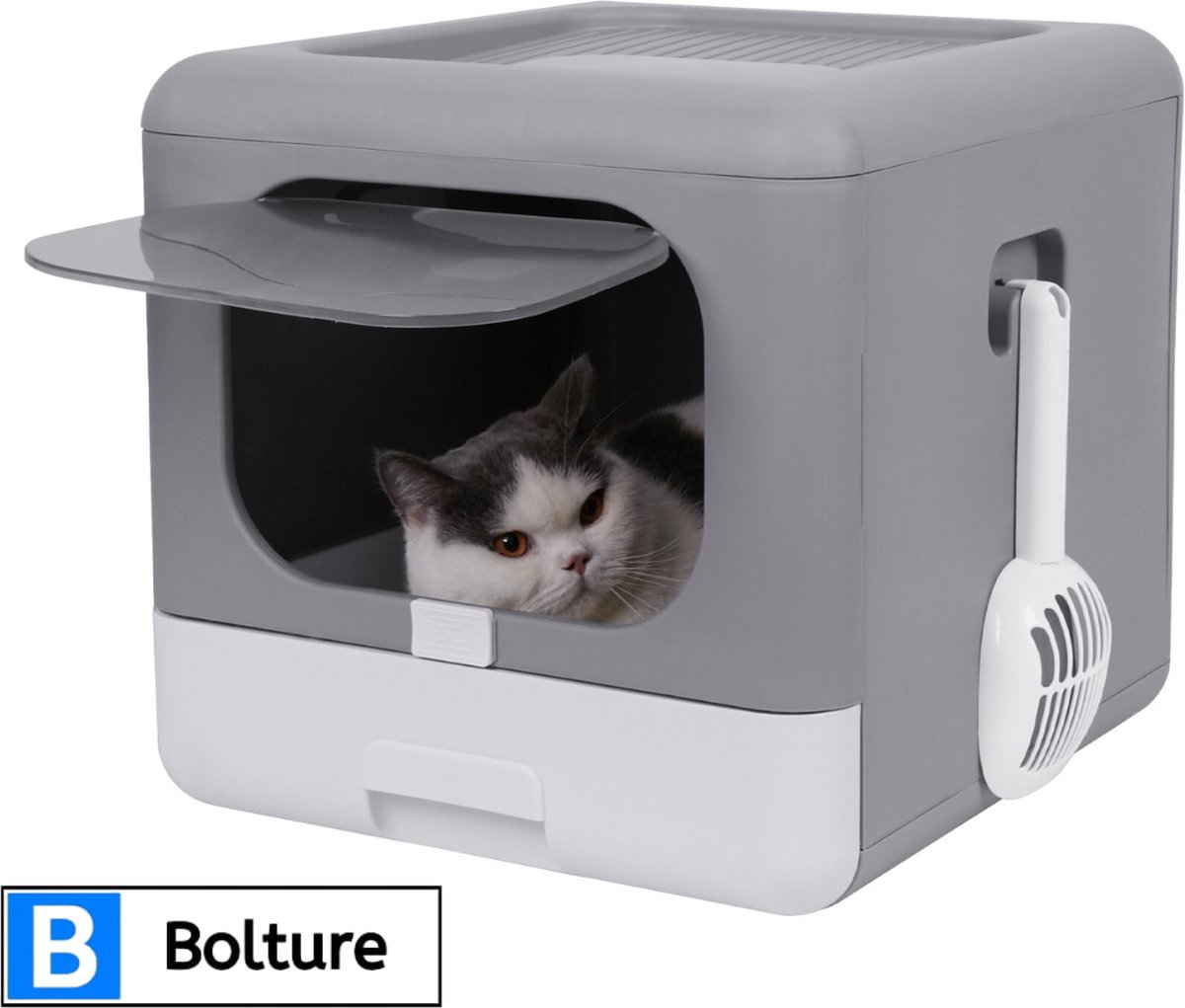 Bolture Automatische Kattenbak - Kattenbak Zelfreinigend - Zelfreinigende Kattenbak - Kattenbak met Lade - Grijs