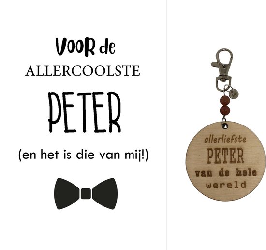 Sleutelhanger en kaartje liefste Peter | coolste | bruin | peter | jij bent de liefste | liefste peter | coolste peter | peter vragen | peter worden | cadeau