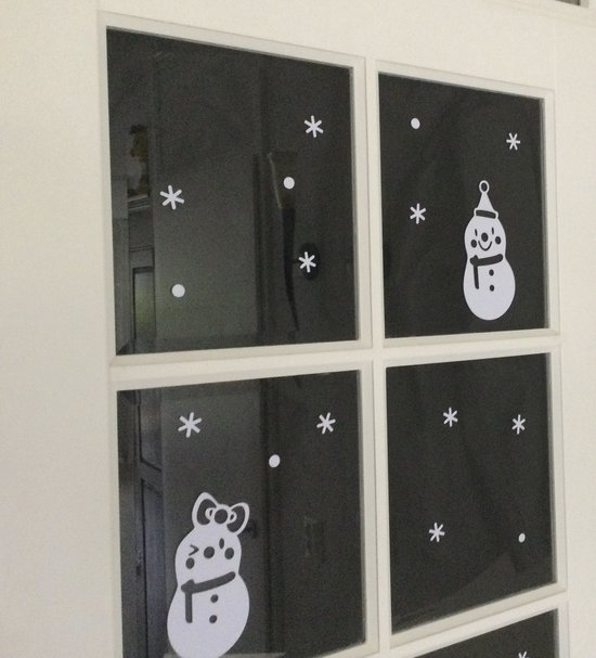 Calkkrer Raamstickers Kerst Zelfklevend Wit, Sneeuwvlokken Raamstickers met Huizen voor Winter Raamdecoratie, Raamstickers Kerstdecoratie Herbruikbaar