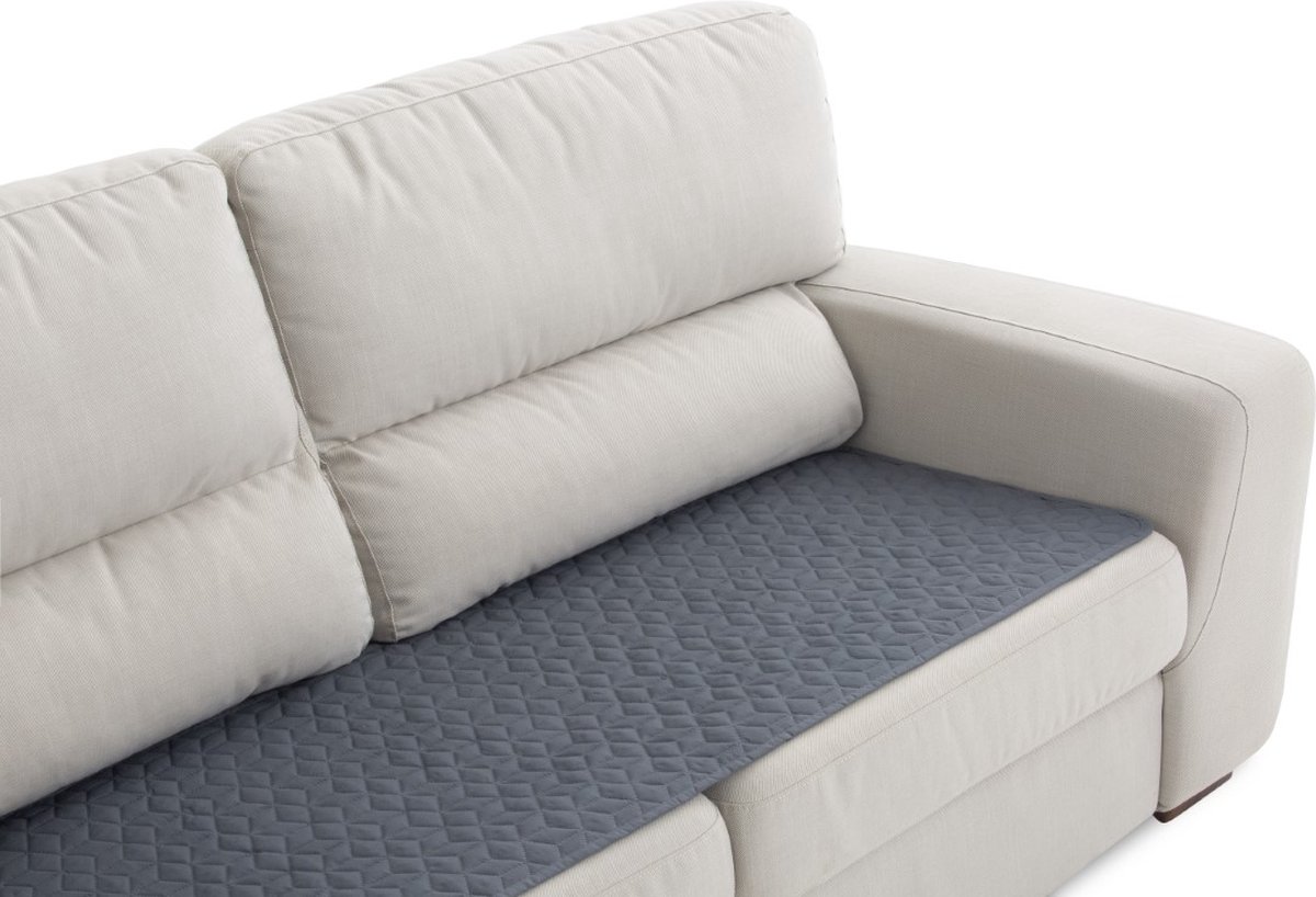 Banktopper Geo Grijs - 220cm breed - Waterafstotend en Vlekbestendig - Antislip Onderkant - Comfortabel en Duurzaam - Ideaal voor Huishoudens met Kinderen en Huisdieren