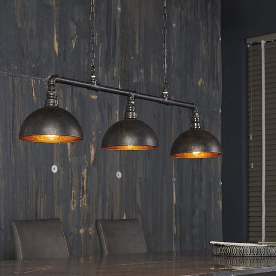 Hanglamp halfronde kap-industrial tube | 3 lichts | zwart / grijs | metaal | eetkamer / eettafel lamp | modern / sfeervol design