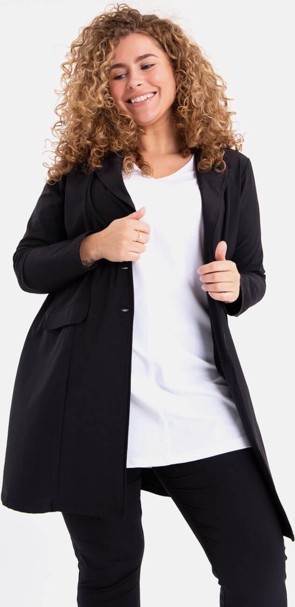 Zwarte Blazer van Je m'appelle - Dames - Plus Size - Travelstof - Maat 52 - 5 maten beschikbaar