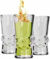 Set de crânes en verre à liqueur "Casa Paulo" 3 pièces, en verre, transparent, 50 ml, Halloween, fête à thème, crâne CP-3SHOT