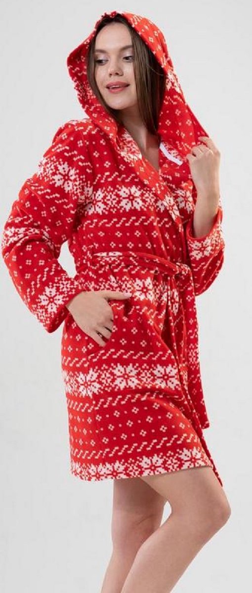 Vienetta dames fleece winter badjas | rood dikke badjas | Lange Mouw | Winter Pyama Dames Volwassenen M