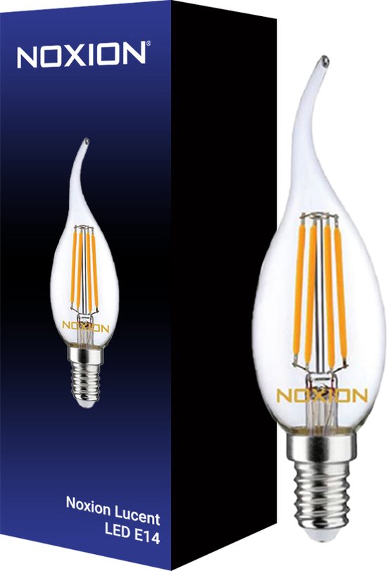 Noxion Lucent LED E14 gebogen punt Kaars Filament Helder 4.5W 470lm - 827 Zeer Warm Wit | Dimbaar - Vervangt 40W.