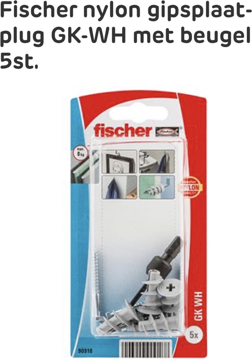 Fischer nylon gipsplaatplug GK-WH met beugel 5st. - Fischer