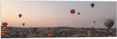 WallClassics - Vlag - Luchtballonnen boven Bergachtig Landschap - 90x30 cm Foto op Polyester Vlag
