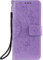 Shop4 - Xiaomi 12 Hoesje - Wallet Case met Pasjeshouder Mandala Patroon Paars