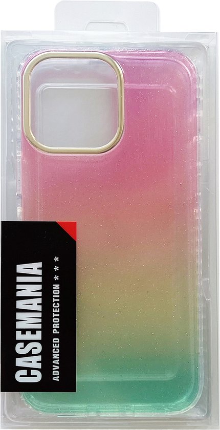 Apple iPhone 14 Pro Case Pink & Yellow - Siliconen Glitter -en-ciel à paillettes Extra robuste