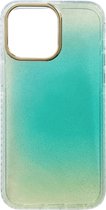 Casemania Hoesje Geschikt voor Apple iPhone 14 Pro Turquoise - Extra Stevig Glitter Regenboog Siliconen Back Cover