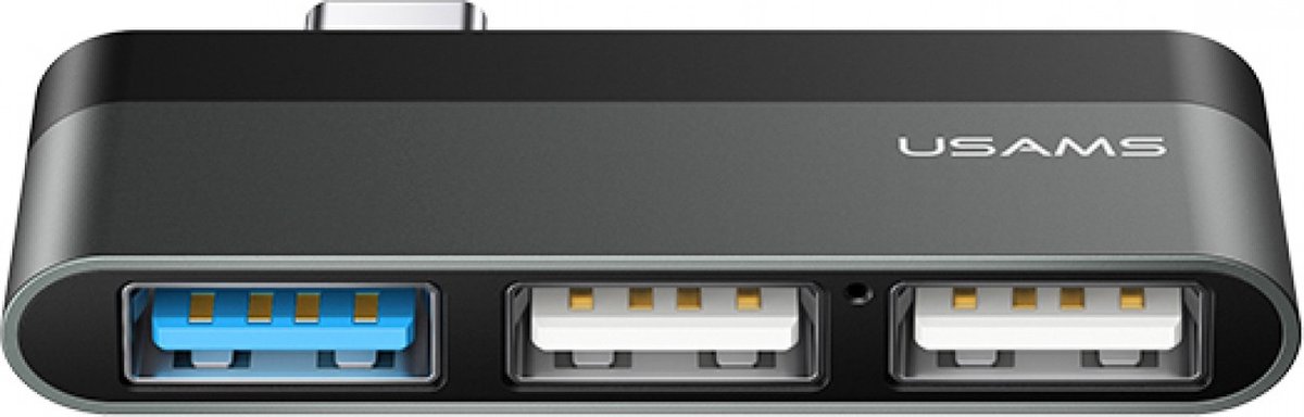 USAMS Type C Mini Hub (3 USB Poorten) - Zwart/Grijs