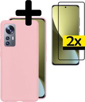 Hoesje Geschikt voor Xiaomi 12 Pro Hoesje Siliconen Case Met 2x Screenprotector - Hoes Geschikt voor Xiaomi 12 Pro Hoes Siliconen - Roze