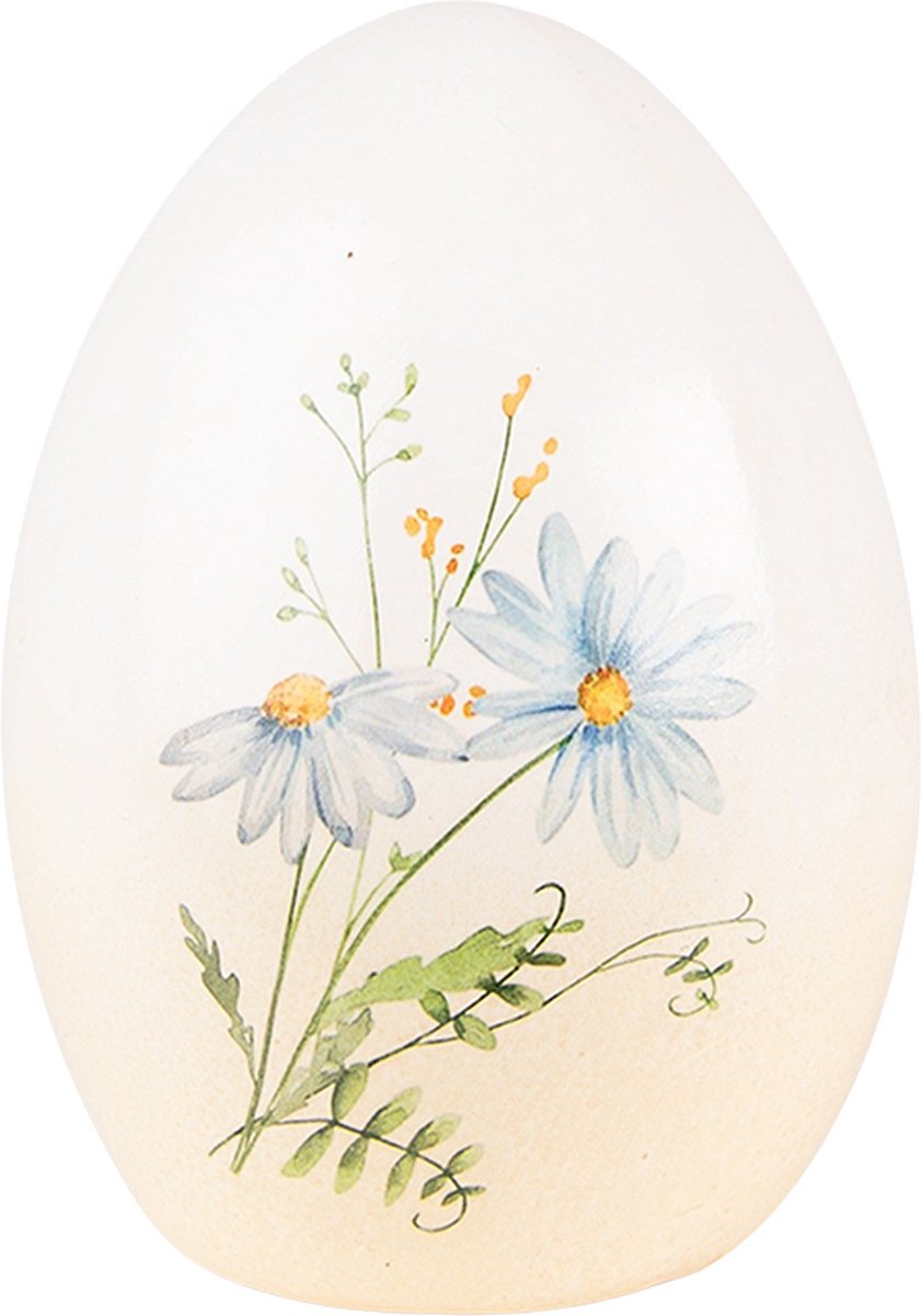 Decoratie Ei Ø 10x14 cm Geel Blauw Terracotta Bloemen