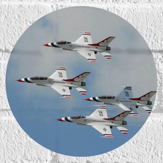 WallClassics - Muursticker Cirkel - Groepje Franse Vliegtuigen in de Lucht - 20x20 cm Foto op Muursticker