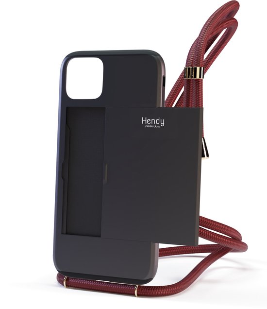 Hendy telefoonhoesje met koord - Sophisticated (ruimte voor pasjes) - Aubergine  - iPhone 11 Pro