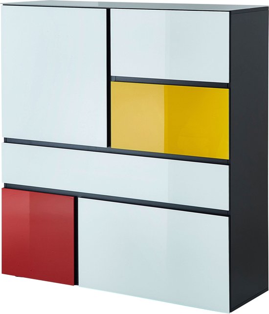 Wandkast Mondriaan Wit Grafiet - Breedte 120 cm - Hoogte 130 cm - Diepte 40 cm