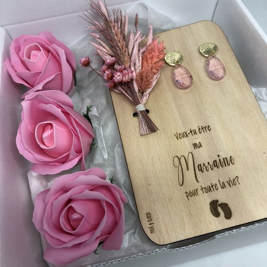 Carte En Bois "Veux-tu être Ma Marraine ?" Avec Ours Amovible - Cadeau Personnalisable Pour Marraine - 5