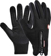 Fietshandschoenen Winter - Handschoenen - Sport Handschoenen Met Rits - Touchscreen Telefoon - Anti Slip Gloves - Heren / Dames - Maat XL - Zwart